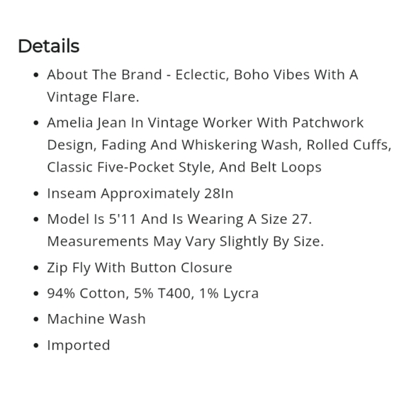 Johnny Was Amelia Patched Jean Size 31 - Picture 7 of 8